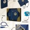 cadeau tapis prière musulman bleu foncé 🎁 Coffret Cadeau Islamique – Tapis de Prière, Livre de Sourates avec Étui, Tesbih & Zikirmatik (Bleu foncé)